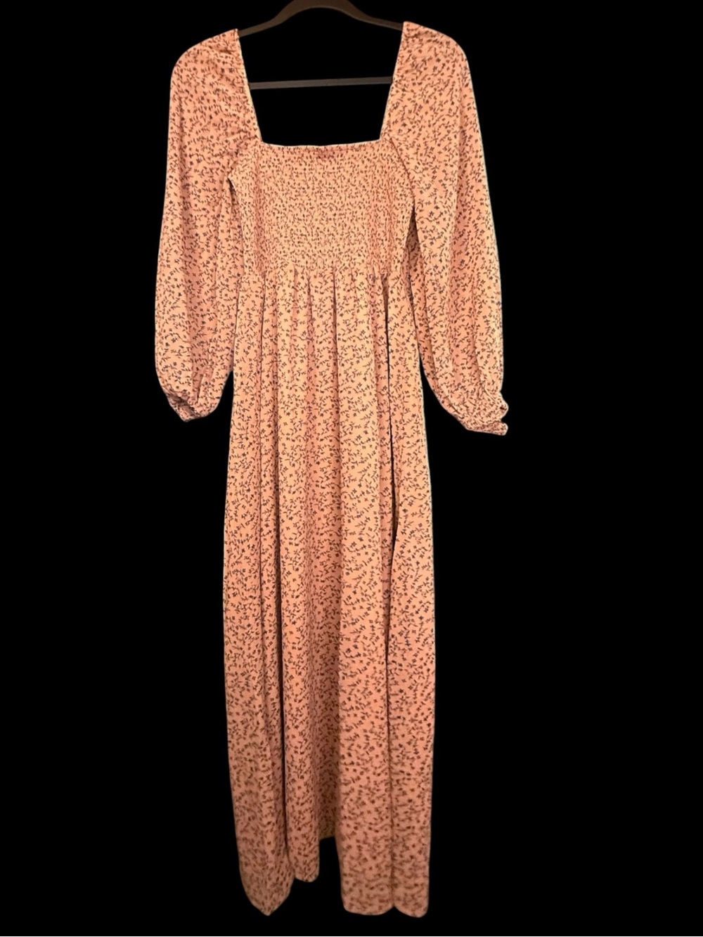 o.p.t. Classic Smocked Maxi Dress Dusty Rose Floral Terra Cotta Pink NWT